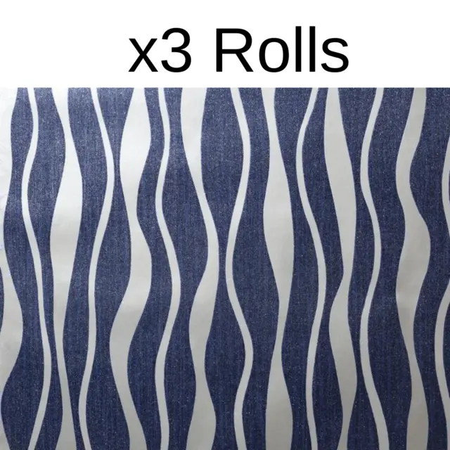 x3 Rolls Metallic Wave Wallpaper Arthouse Silver Navy Textured Glitter Modern