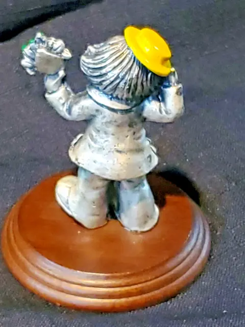 VTG Rare George Good Cast Pewter Clown On Wood Base With Flowers 3" Tall Statue 3