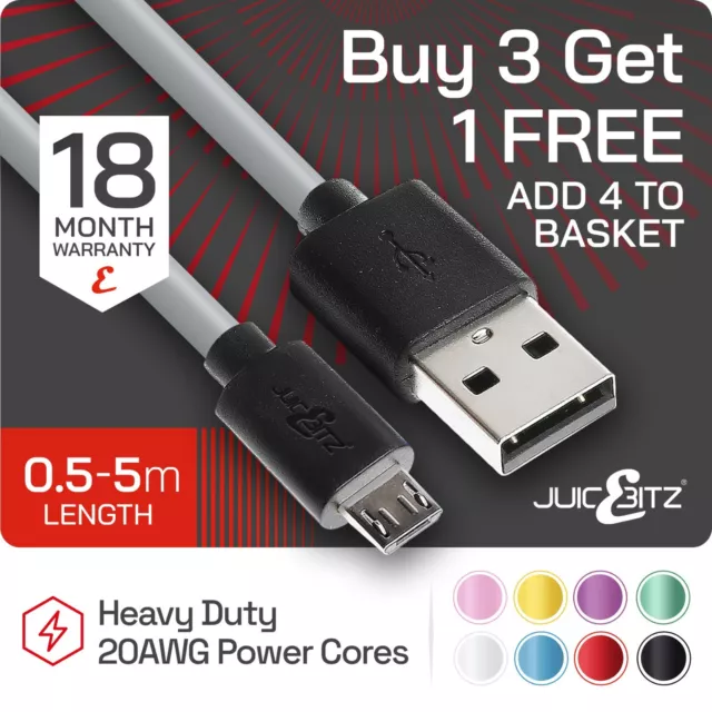 JuicEBitz® Micro USB Cable USB Fast Charging Data Transfer Sync Lead High Speed