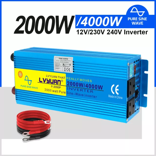 2000w/4000w Power Inverter DC 12v to AC 240v Pure Sine Wave Convert Boat Outlet