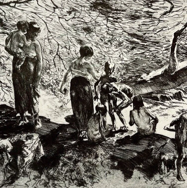 1939 JOHN COSTIGAN Bathers Art Drawing Print Antique Treasury