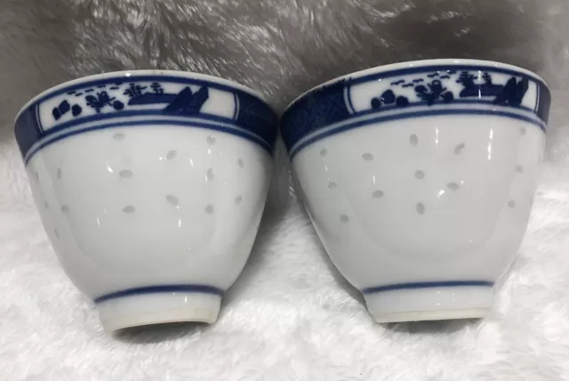 Set of 2 Rare Porcelain Chinese Rice Grain Tea Sake cup 100 ml SIGNED CHINA