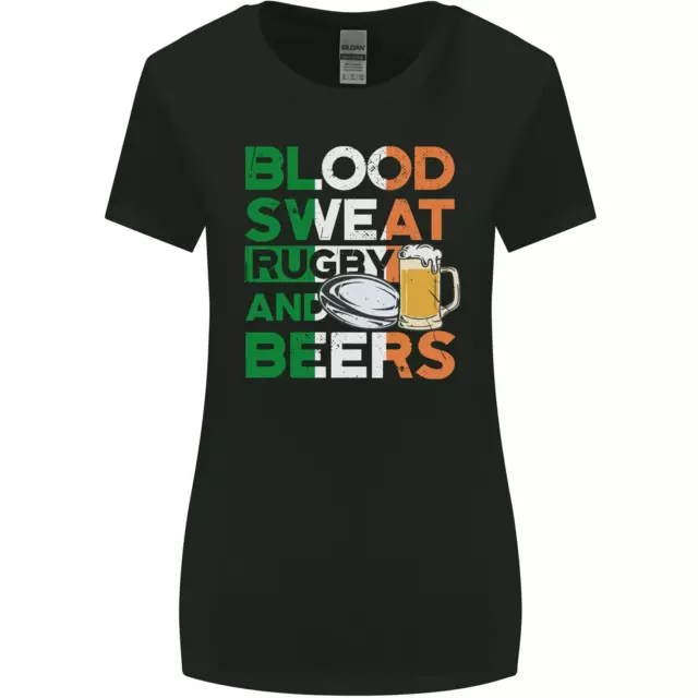 Blood Sweat Rugby E Birre Irlanda Divertente Donna più Ampia Taglio Maglietta