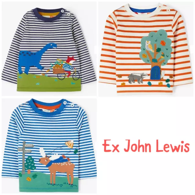 Ex John Lewis Baby Boy Animal Dinosaur Badger Moose Stripe Applique Top  0-24