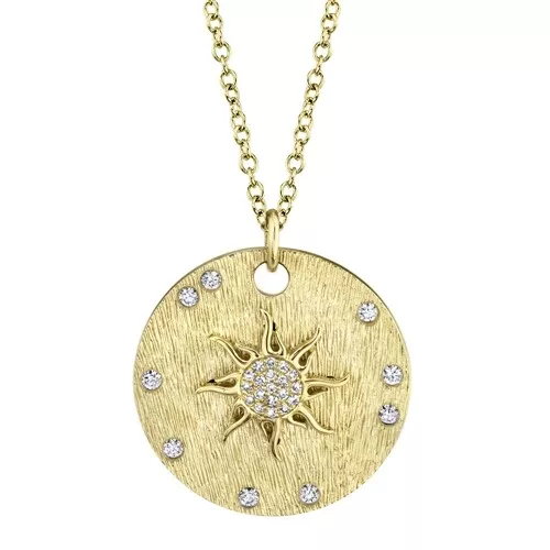 Diamant Médaillon Soleil Collier 14K or Jaune Pendentif Femmes Coupe Ronde