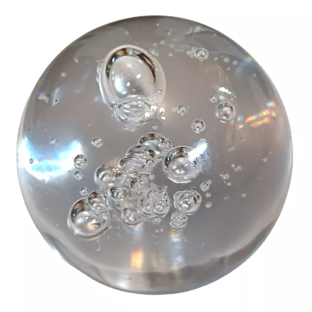 Vintage Hand Blown Clear Glass Paperweight Controlled Bubble 3 1/2” Diameter