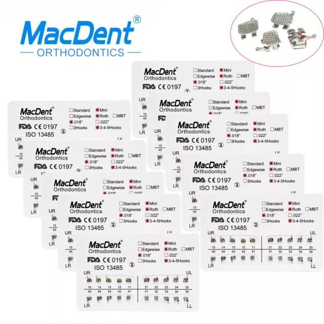 1 Pack Dental Orthodontic Brackets Mini/Standard Roth/MBT 018/022 Hooks 3/345