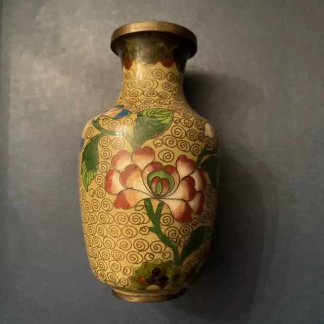 VINTAGE Chinese Enamel Cloisonné Floral Small Vase 5” Marked China on Bottom