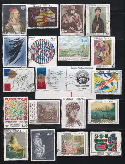 France 1 lot de 19 timbres oblitérés, Série artistique 1980 à 1983 (N74)