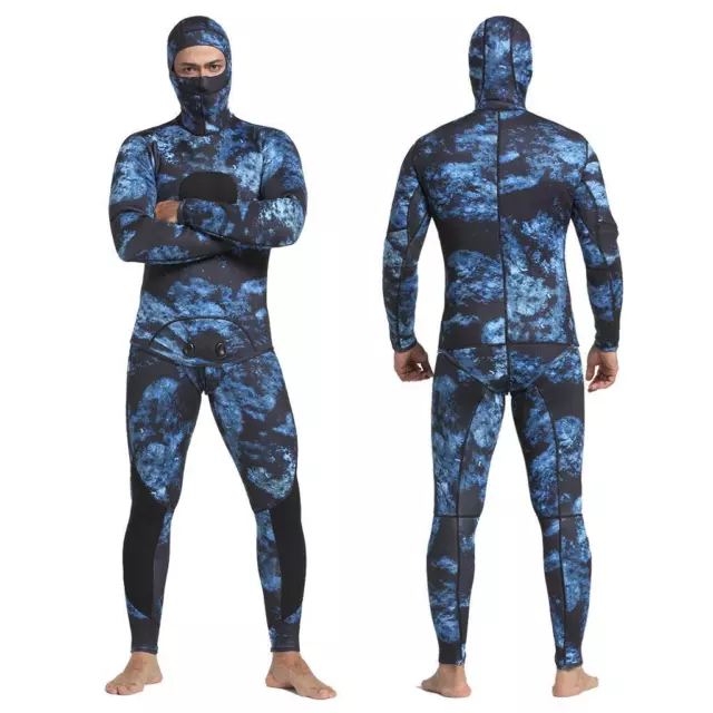 Mens Camo Spearfishing Full Wetsuits Hood Two-Piece 3mm Neoprene Free Diving