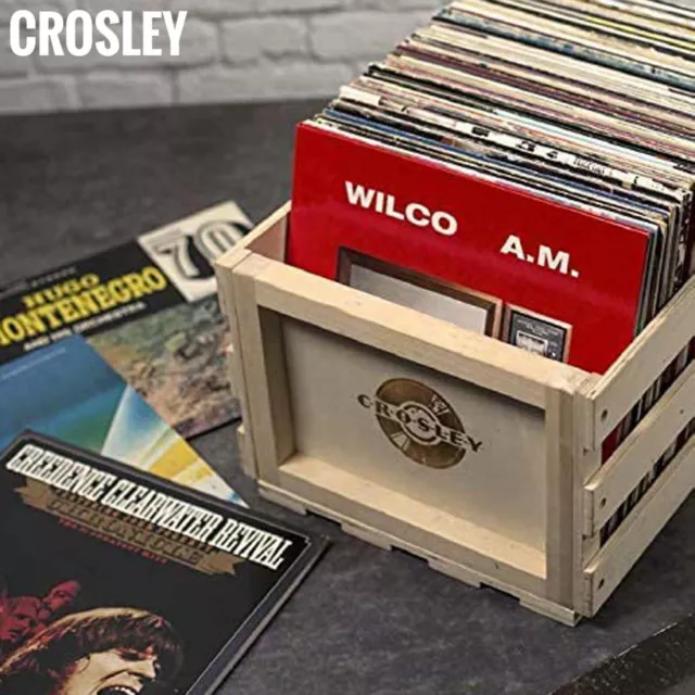 Vinyl LP Record Storage Crate 75 Albums Crosley Display Holder Wooden Box 2