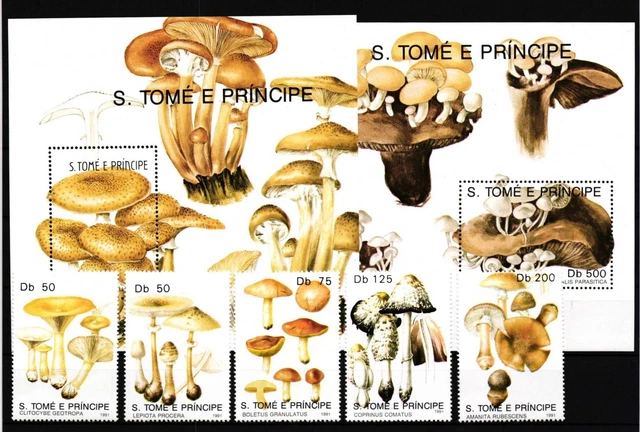 Sao Tome e Principe 1260-1264 und Block 259 und 260 postfrisch Pilze #GY967