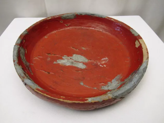 Antique Burmese Lacquerware Old Lacquer Plate Tray Round Red Wooden Rare Old "11