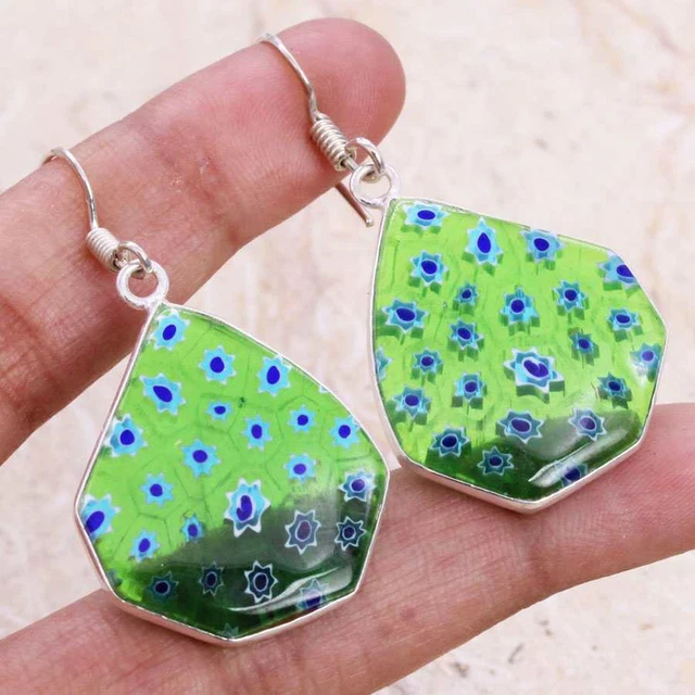 Dichroic Glass 925 Silver Plated Handmade Earrings of 1.5" Ethnic Gift