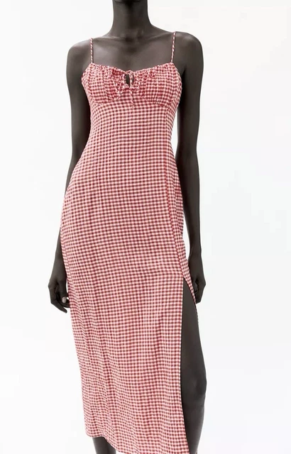 ZARA RED WHITE Gingham Check Midi Dress Open Back Front Vent Size M  Bloggers 28.78 - PicClick UK
