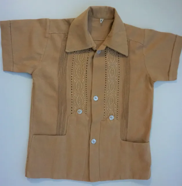 Boys' Lightweight, Guayabera Shirt, Traditional Mexican, 100% Cotton, Size 2 yrs