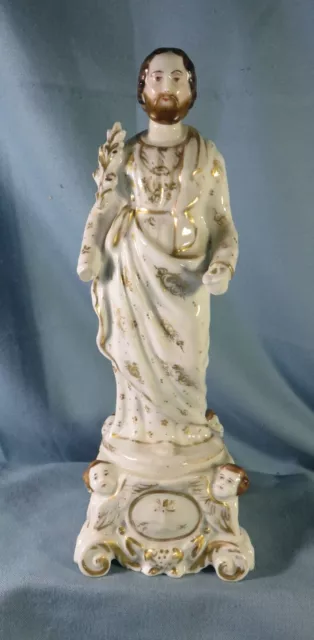 BELLE STATUE de St. JOSEPH de 28,5cm,  en PORCELAINE de PARIS, à RESTAURER.