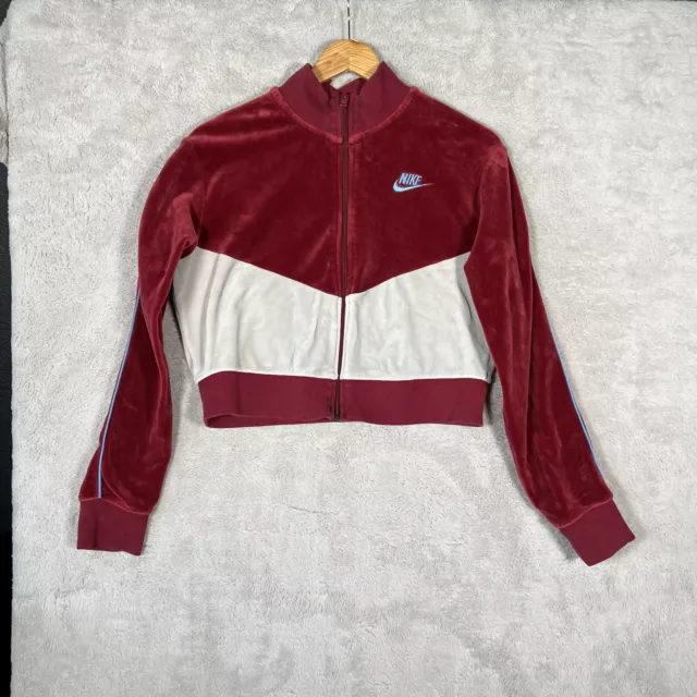 Vintage Y2K Nike Women's Red Velour Warm Up Track Jacket Size Small