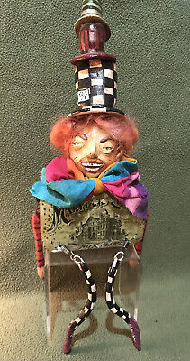 Mad Hatter Whimsical Hand Made Figurine Original Mixed Media Artwork