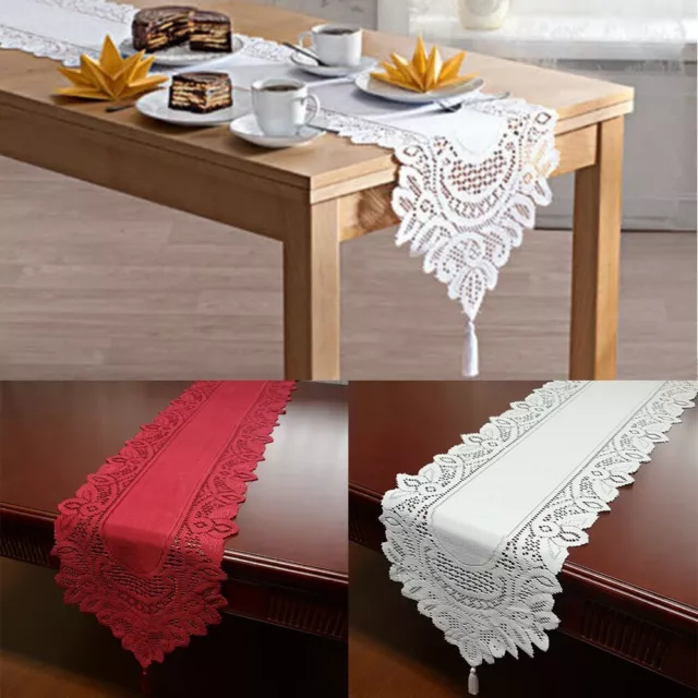 Elegante Mesa Corredor Ovalado con Encaje Floral y Borlas para Comedor