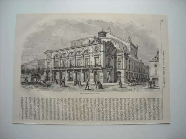 Gravure 1873. Le Nouveau Theatre De Reims. Avec Explicatif. Par M. Fichot.
