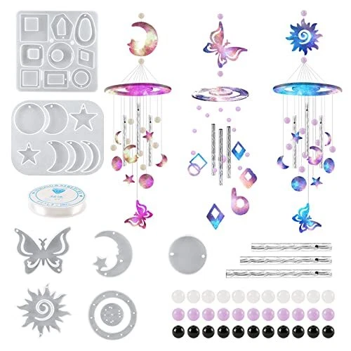 YWNYT Windspiele Epoxidharz Formen, 3 Set Silikonharz DIY Silikonformen Mond