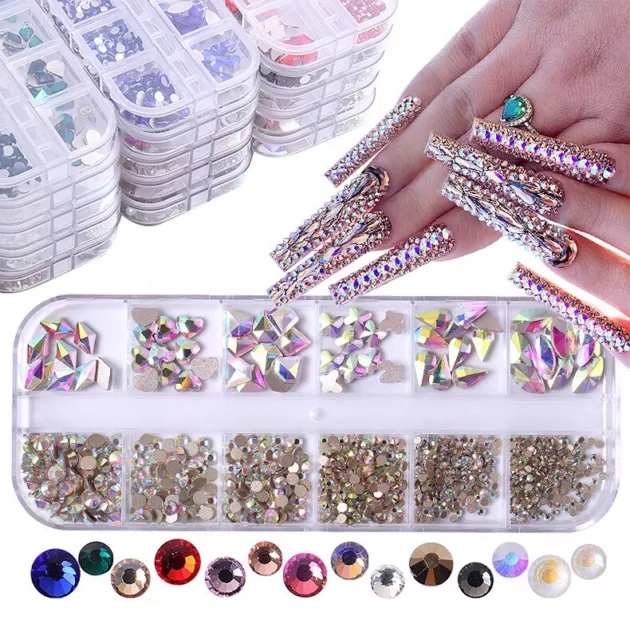 3D Tips Decor Nail Art Rhinestones Mix Flatback Glass Gems Glitter Crystals