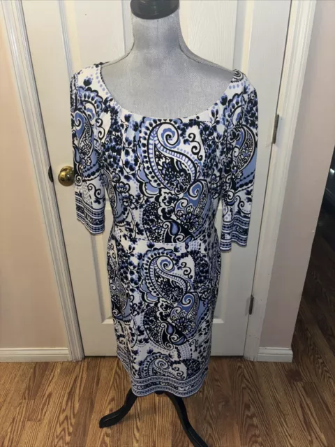 Tahari Womens Blue & White  Paisley Dress 3/4 Sleeve ASL