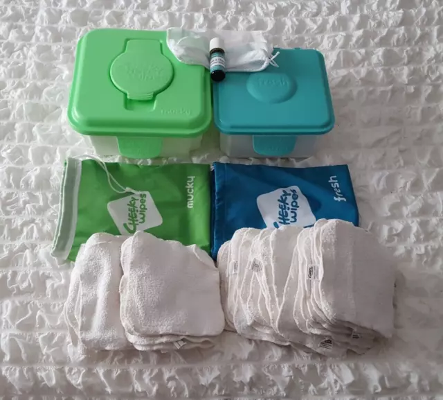 Cheeky Wipes Kit For Reusable Baby Wipes + Mucky & Fresh Boxes + Mesh bag