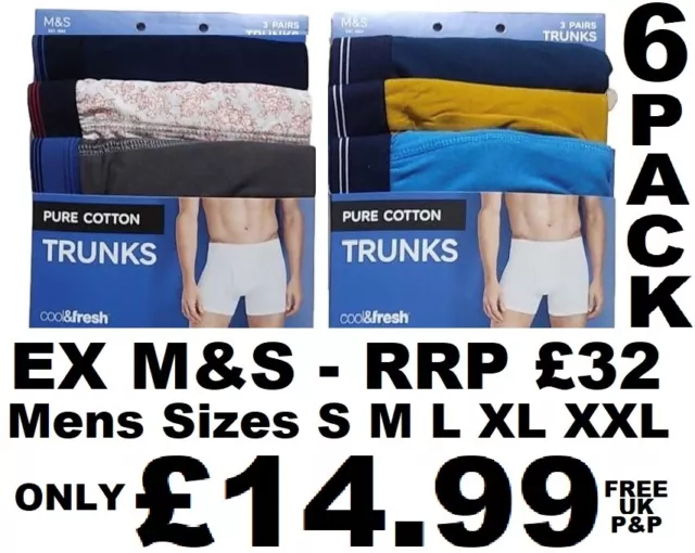 Mens 6 Pack Boxer Shorts Trunks Ex M&S S M L Xl Xxl Multipack 6 Boxers Bnwt