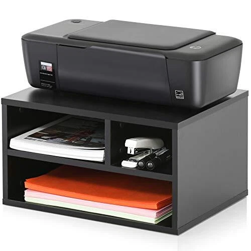 FITUEYES Organiseur Bureau Bois Noir avec 3 Rangements Fournitures Support d'Imp