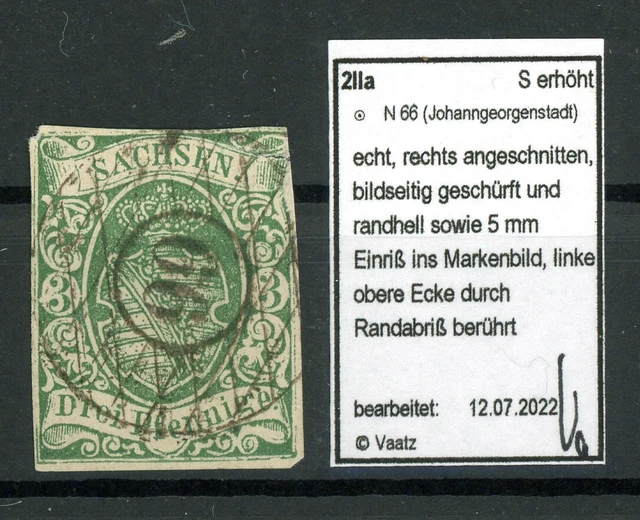 Sachsen: Mi.Nr.2IIa gest. "66" Johanngeorgenstadt, gepr. Vaatz BPP Mi: 120,- (3)