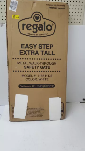 Regalo Easy Step Extra Tall White 1166 H DS Metal Walk-Through Safety Gate-NEW