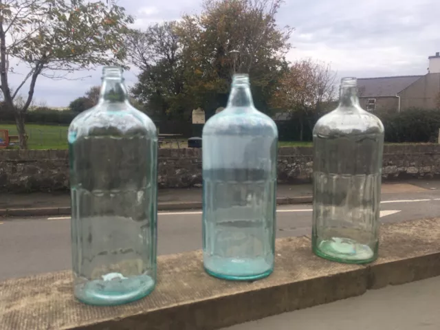 3 Large 13.5" Antique Clear Glass Poison Bottles Chemist Apothecary Display Prop