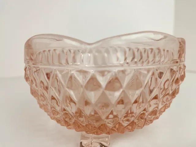 Vintage Depression Pink Textured Diamond Glass Footed Candy Nut Bowl Dish LOVELY 3