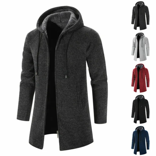 Mens Winter Warm Hoodies Thick Fleece Long Sleeve Coat Sweater Jacket Outwears)