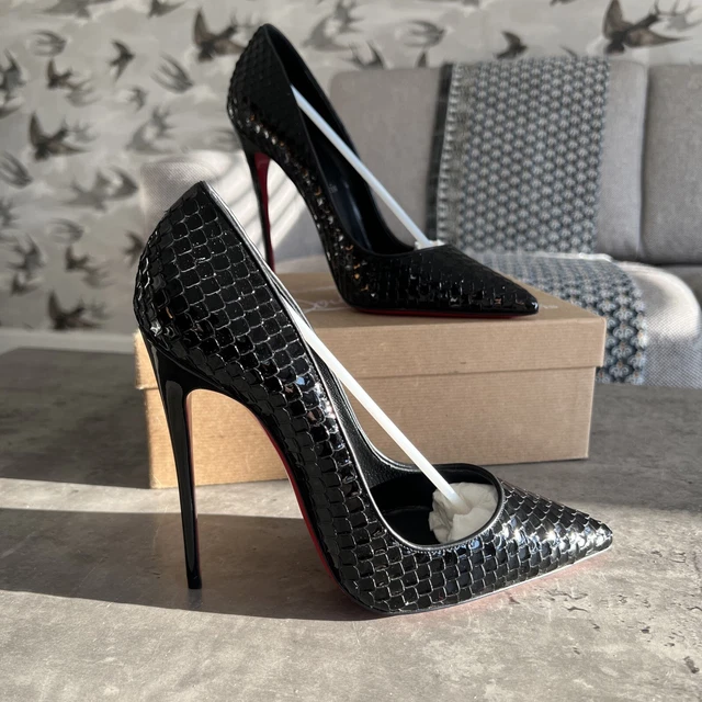 CHRISTIAN LOUBOUTIN SO Kate 120 Black Patent Leather Gloss Snake