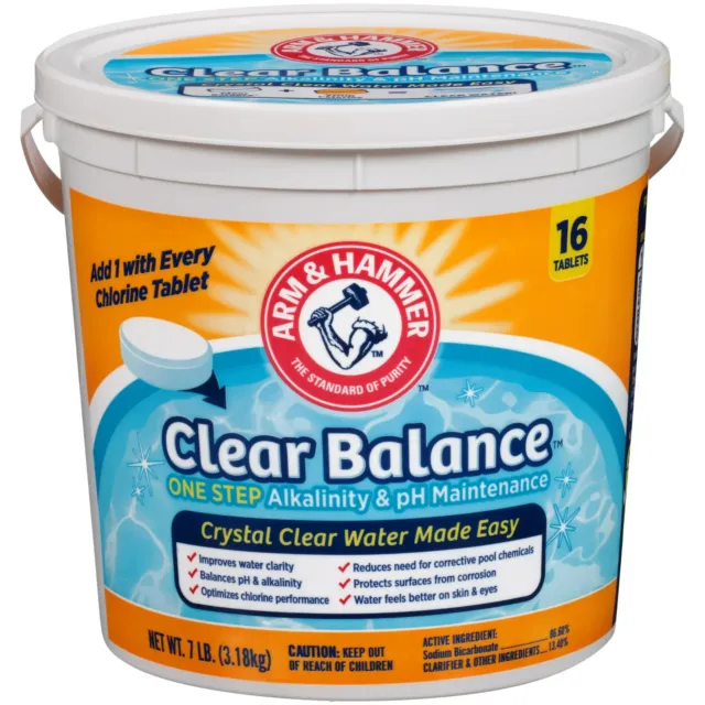 Arm & Hammer Clear Balance Swimming Pool Maintenance Tablets,White,1Pack (16 Cou