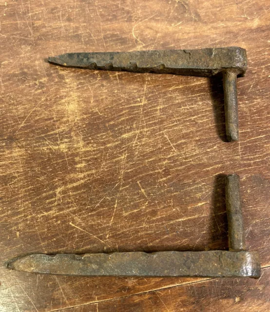 Lot Of 2 Hand Forged Antique Iron PINTLE, Strap Gate Hinge Hardware Barn Spike