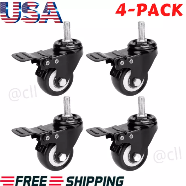 4 Pack Heavy Duty 2'' Swivel Casters with Dual Lock Brakes PU Wheels No Noise~🔥 2