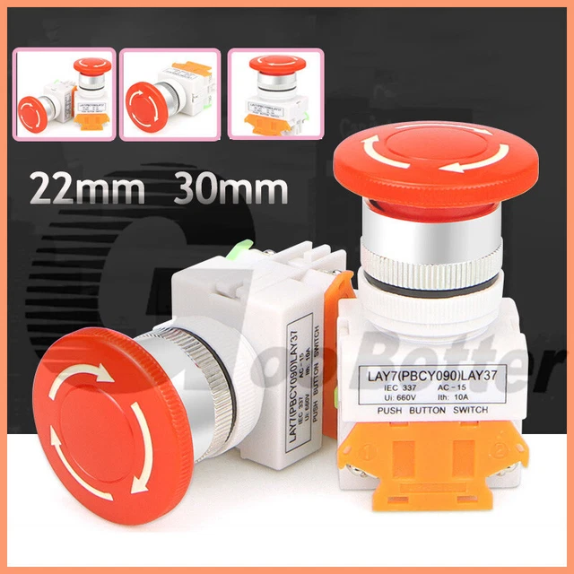 EMERGENCY E STOP Switch 22mm /30mm Latching Mushroom Stop Push Button