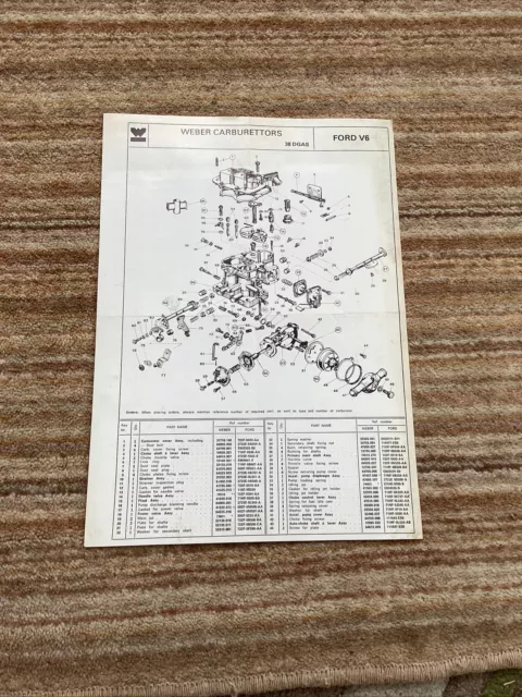 Weber Carburettor 38 Dgas Ford V6 Parts List,Setting,Levelling