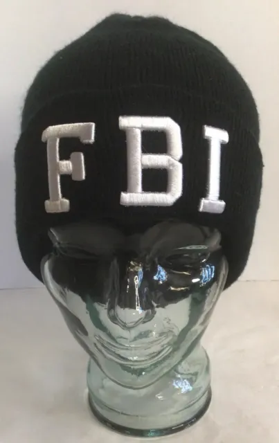 FBI Beanie Toque Adult One Size Black Knit 100% Acrylic Ski Snow Embroidered