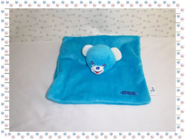 ♥ - Doudou Semi Plat Carré Ours Bleu Blanc Nestlé