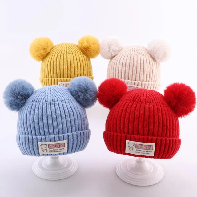 Cappello monocolore maglia bambino peluche palla bambini berretto caldo ragazze ragazzi