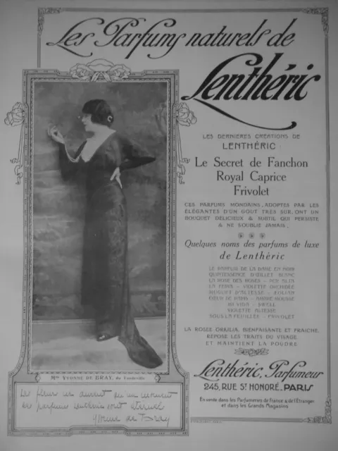 Publicité Presse 1913 Parfums Naturels De Lenthéric Frivolet - Yvonne De Bray