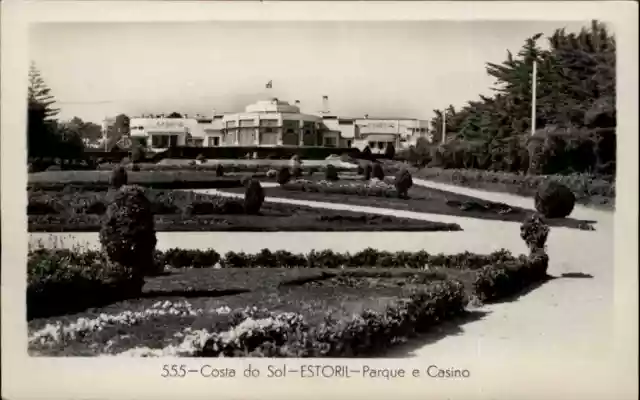 Estoril Portugal Costa do Sol s/w Postcard 1957 Run Parque e Casino Park