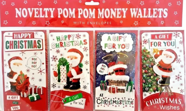 Pack Of 4 Christmas Money Wallets Gift Voucher Santa 3D Raised Designs Quality
