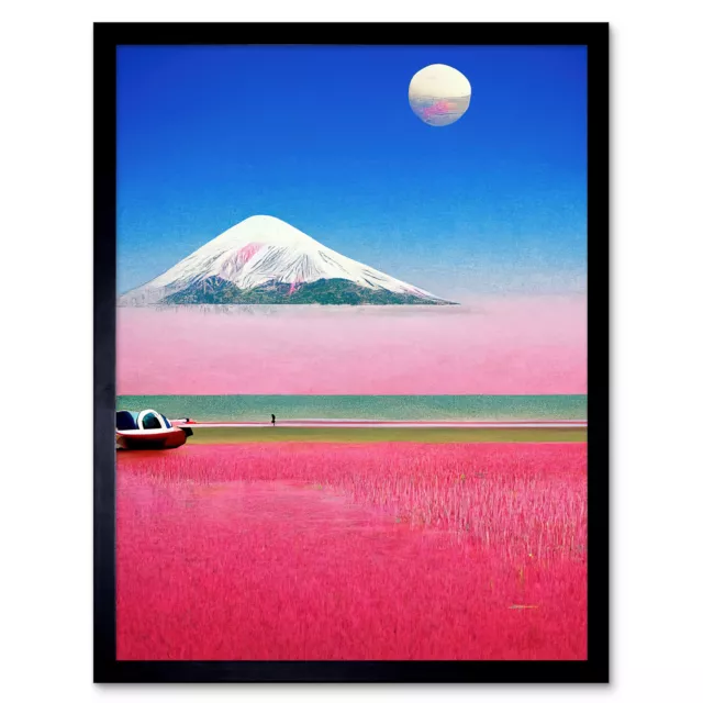 Surrealist Japanese Mount Fuji Landscape Framed Wall Art Picture Print 12x16