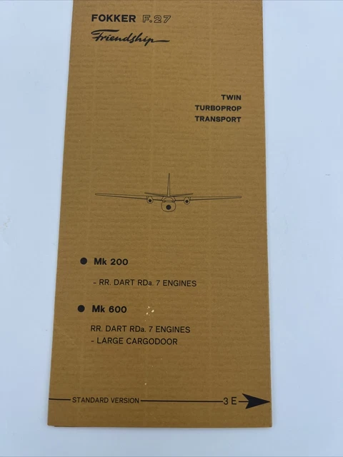 FOKKER F.27 Friendship. Vintage 1969 Brochure.
